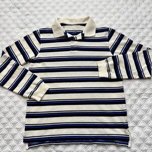 Lands' End Youth Cotton Striped Long Sleeve Polo Blue Black Cream Size XL 14-16